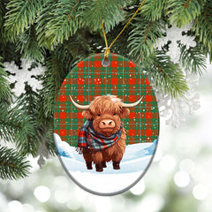 MacGregor Ancient Tartan Christmas Ceramic Ornament - Highland Cows Snow Style