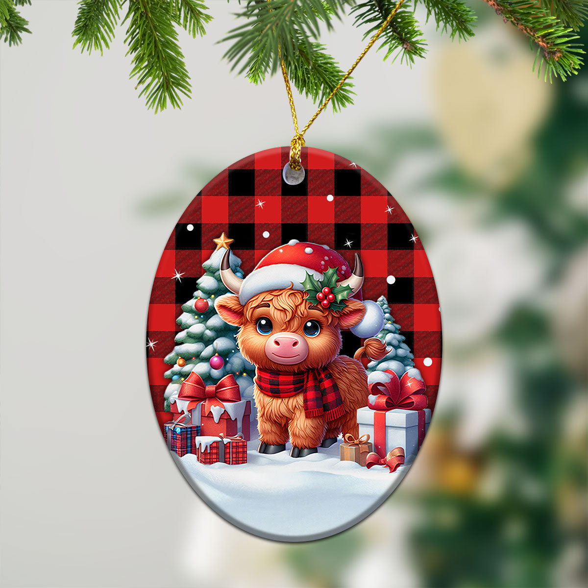 MacGregor Rob Roy Modern Tartan Christmas Ceramic Ornament - Highland Cow Winter Style