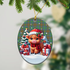 MacIntosh Hunting Ancient Tartan Christmas Ceramic Ornament - Highland Cow Winter Style