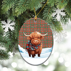 MacKinnon Ancient Tartan Christmas Ceramic Ornament - Highland Cows Snow Style