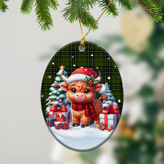 MacLean Hunting Tartan Christmas Ceramic Ornament - Highland Cow Winter Style