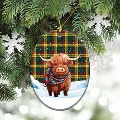 MacMillan Old Modern Tartan Christmas Ceramic Ornament - Highland Cows Snow Style