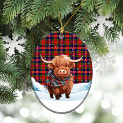 MacPherson Modern Tartan Christmas Ceramic Ornament - Highland Cows Snow Style