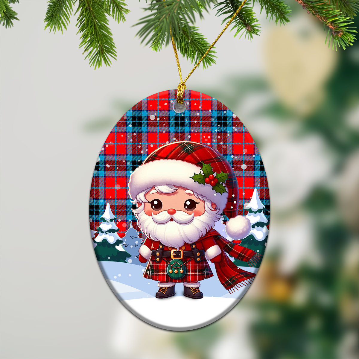 MacTavish Modern Tartan Christmas Ceramic Ornament - Santa Claus In Kilt Style