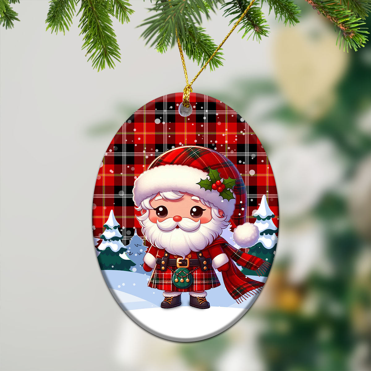 Majoribanks Tartan Christmas Ceramic Ornament - Santa Claus In Kilt Style