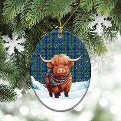 Marshall Tartan Christmas Ceramic Ornament - Highland Cows Snow Style