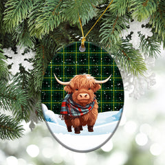 McArthur Modern Tartan Christmas Ceramic Ornament - Highland Cows Snow Style