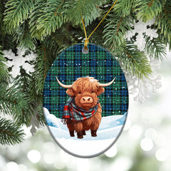 McCallum Ancient Tartan Christmas Ceramic Ornament - Highland Cows Snow Style