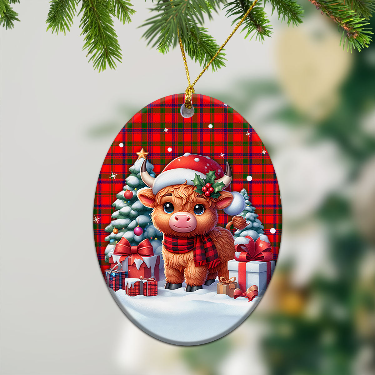 McColl Tartan Christmas Ceramic Ornament - Highland Cow Winter Style