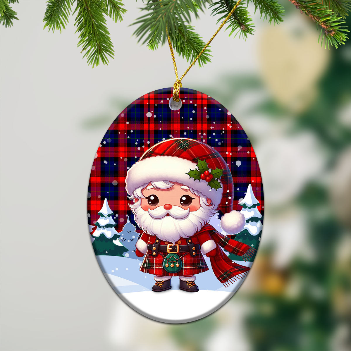 McCracken Tartan Christmas Ceramic Ornament - Santa Claus In Kilt Style