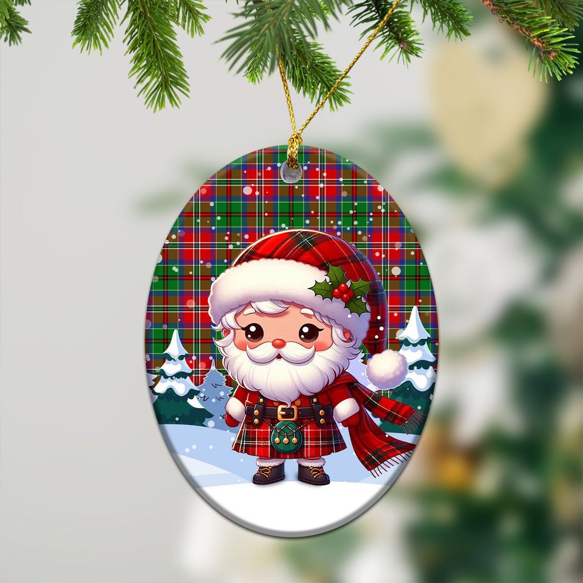 McCullough Tartan Christmas Ceramic Ornament - Santa Claus In Kilt Style