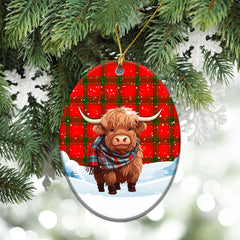 McDonald of Sleat Tartan Christmas Ceramic Ornament - Highland Cows Snow Style