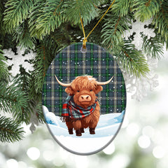 McDowell (MacDowell) Tartan Christmas Ceramic Ornament - Highland Cows Snow Style