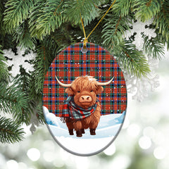 McDuff Ancient Tartan Christmas Ceramic Ornament - Highland Cows Snow Style