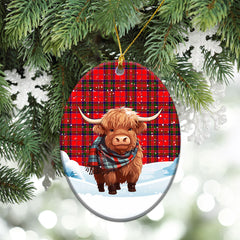 McGillivray Modern Tartan Christmas Ceramic Ornament - Highland Cows Snow Style