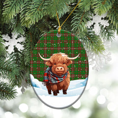 McKinnon Hunting Modern Tartan Christmas Ceramic Ornament - Highland Cows Snow Style