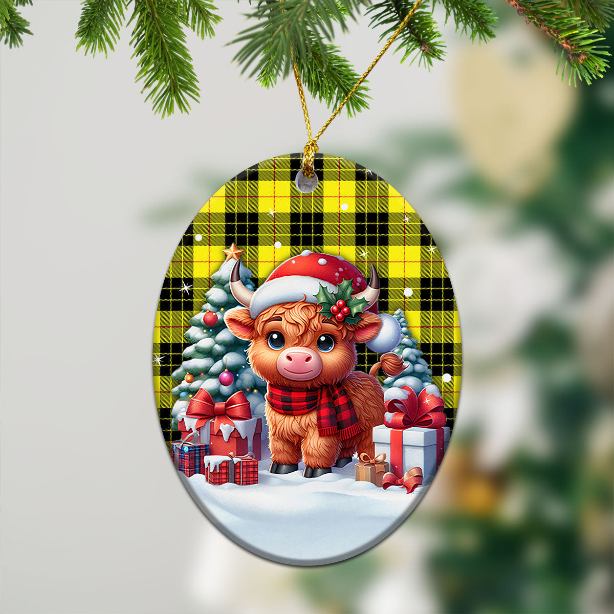 McLeod of Lewis Modern Tartan Christmas Ceramic Ornament - Highland Cow Winter Style