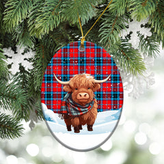 McTavish Modern Tartan Christmas Ceramic Ornament - Highland Cows Snow Style