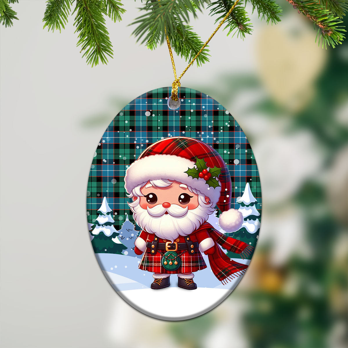 Mitchell Ancient Tartan Christmas Ceramic Ornament - Santa Claus In Kilt Style