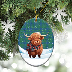 Montgomery Ancient Tartan Christmas Ceramic Ornament - Highland Cows Snow Style