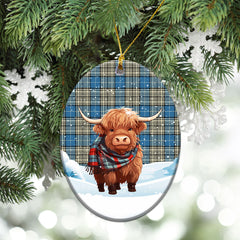 Napier Ancient Tartan Christmas Ceramic Ornament - Highland Cows Snow Style