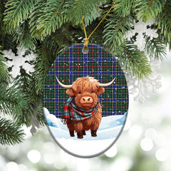 Ogilvie Hunting Modern Tartan Christmas Ceramic Ornament - Highland Cows Snow Style