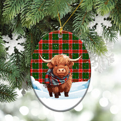 Pollock Tartan Christmas Ceramic Ornament - Highland Cows Snow Style