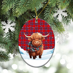 Rait Tartan Christmas Ceramic Ornament - Highland Cows Snow Style