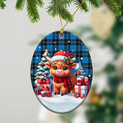 Ramsay Blue Ancient Tartan Christmas Ceramic Ornament - Highland Cow Winter Style