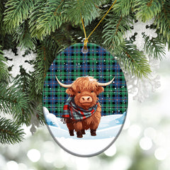 Rose Hunting Ancient Tartan Christmas Ceramic Ornament - Highland Cows Snow Style