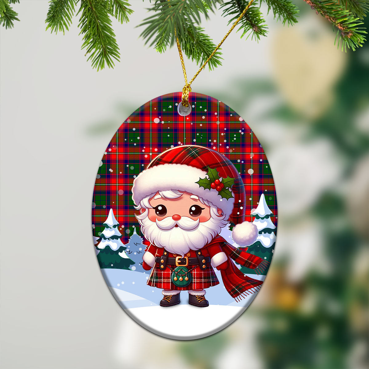 Roxburgh District Tartan Christmas Ceramic Ornament - Santa Claus In Kilt Style