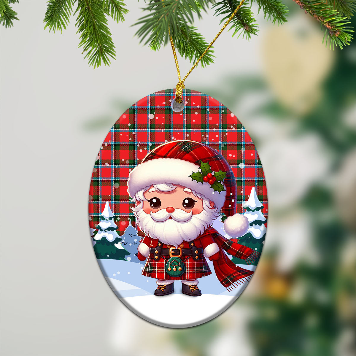 Sinclair Modern Tartan Christmas Ceramic Ornament - Santa Claus In Kilt Style