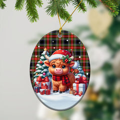 Stewart Black Tartan Christmas Ceramic Ornament - Highland Cow Winter Style