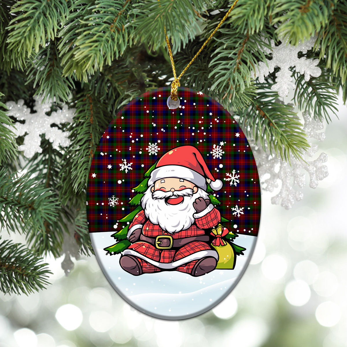 Tennant Tartan Christmas Ceramic Ornament - Scottish Santa Style