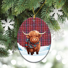 Udny Tartan Christmas Ceramic Ornament - Highland Cows Snow Style