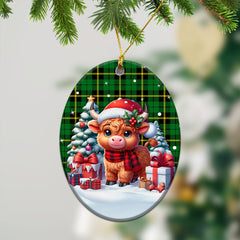 Wallace Hunting Modern Tartan Christmas Ceramic Ornament - Highland Cow Winter Style