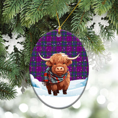 Wardlaw Modern Tartan Christmas Ceramic Ornament - Highland Cows Snow Style