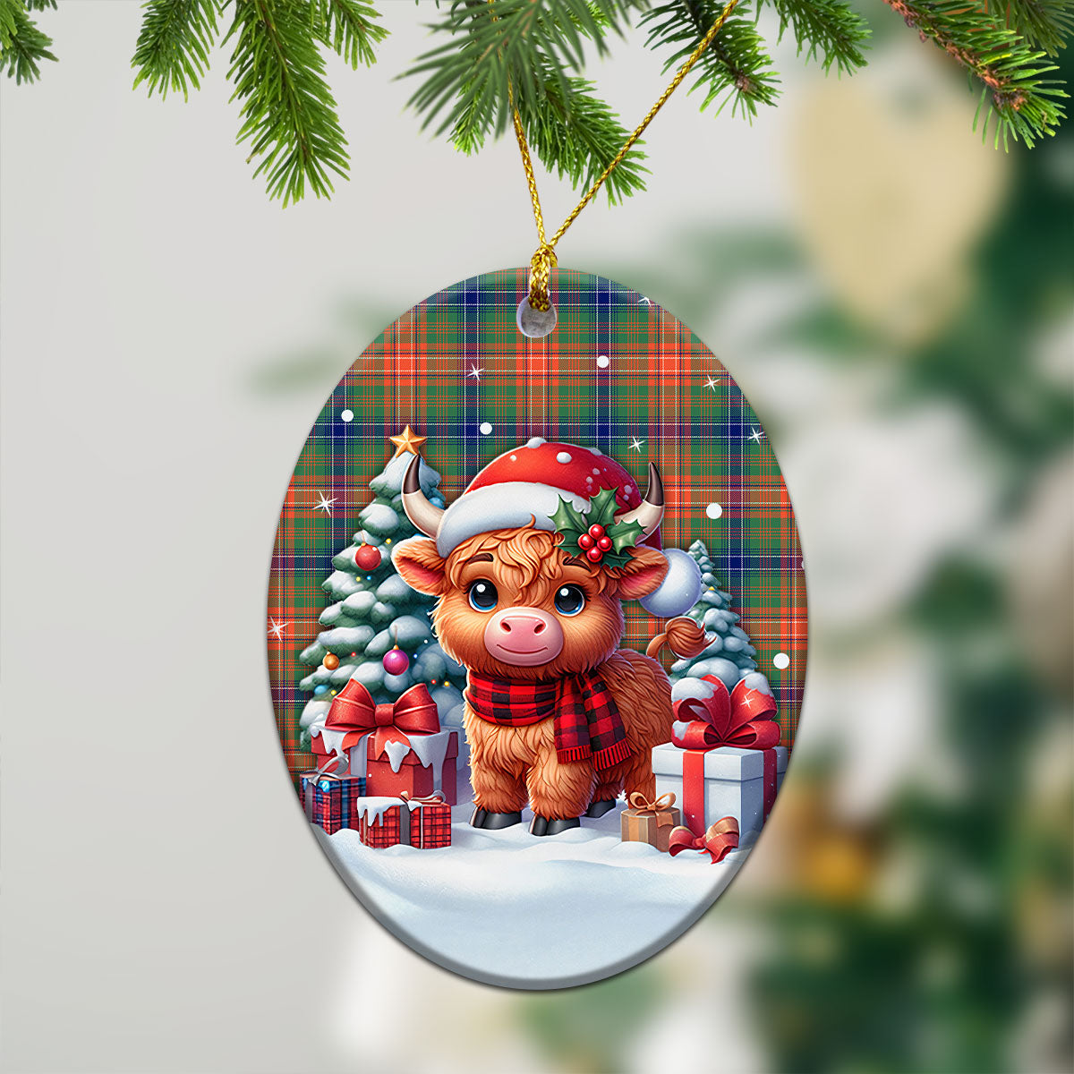 Wilson Ancient Tartan Christmas Ceramic Ornament - Highland Cow Winter Style