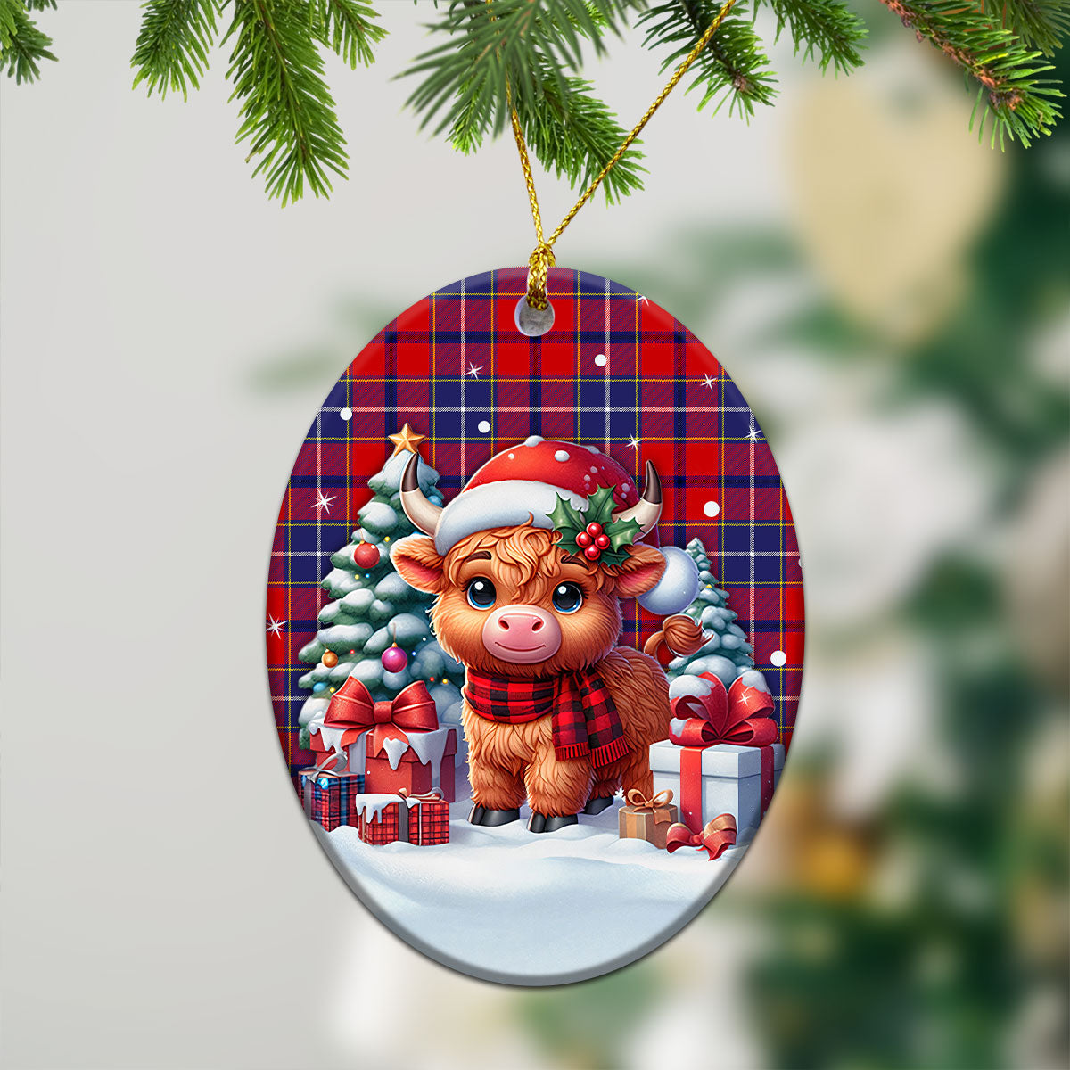 Wishart Dress Tartan Christmas Ceramic Ornament - Highland Cow Winter Style