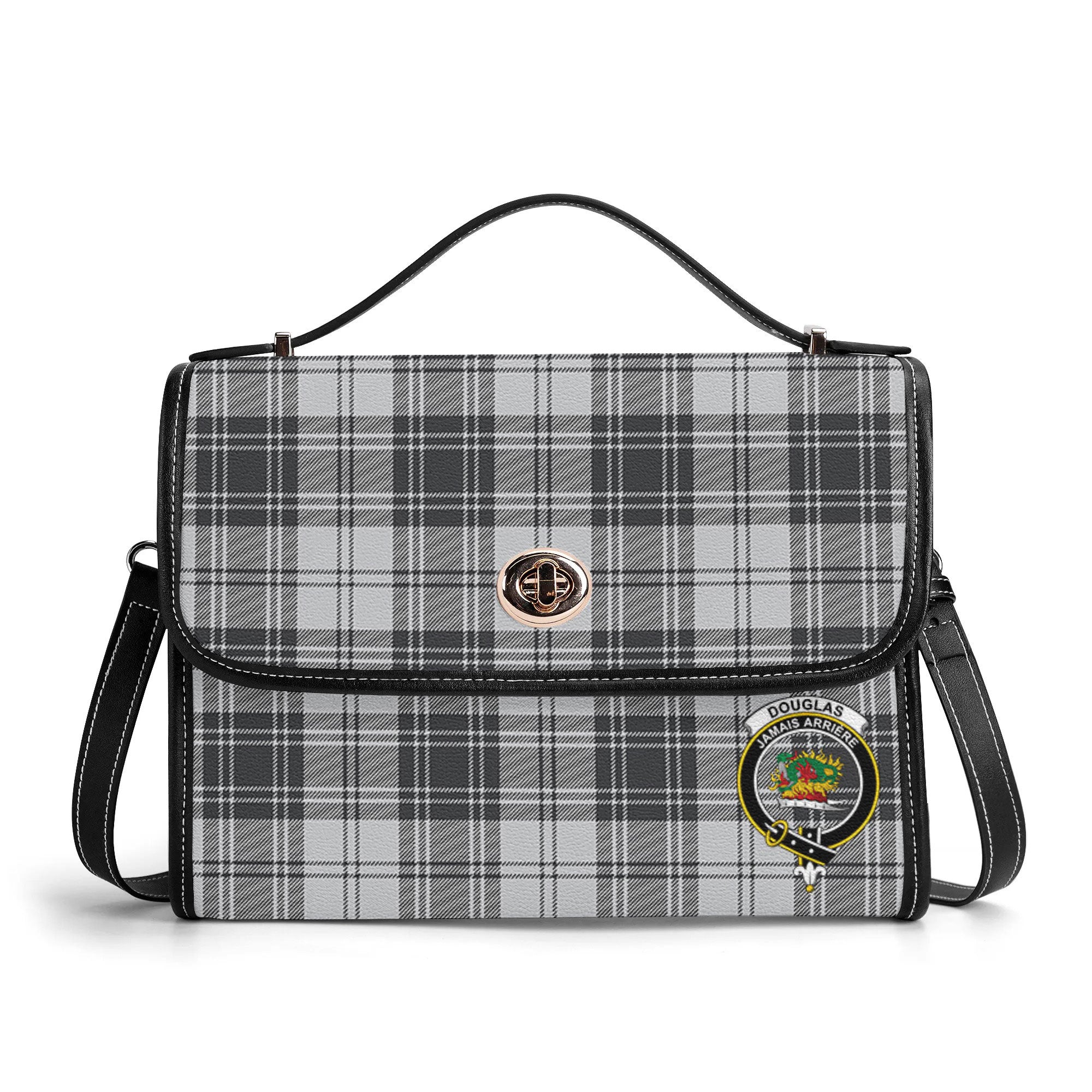 Douglas Grey Modern Tartan Crest Satchel Bag