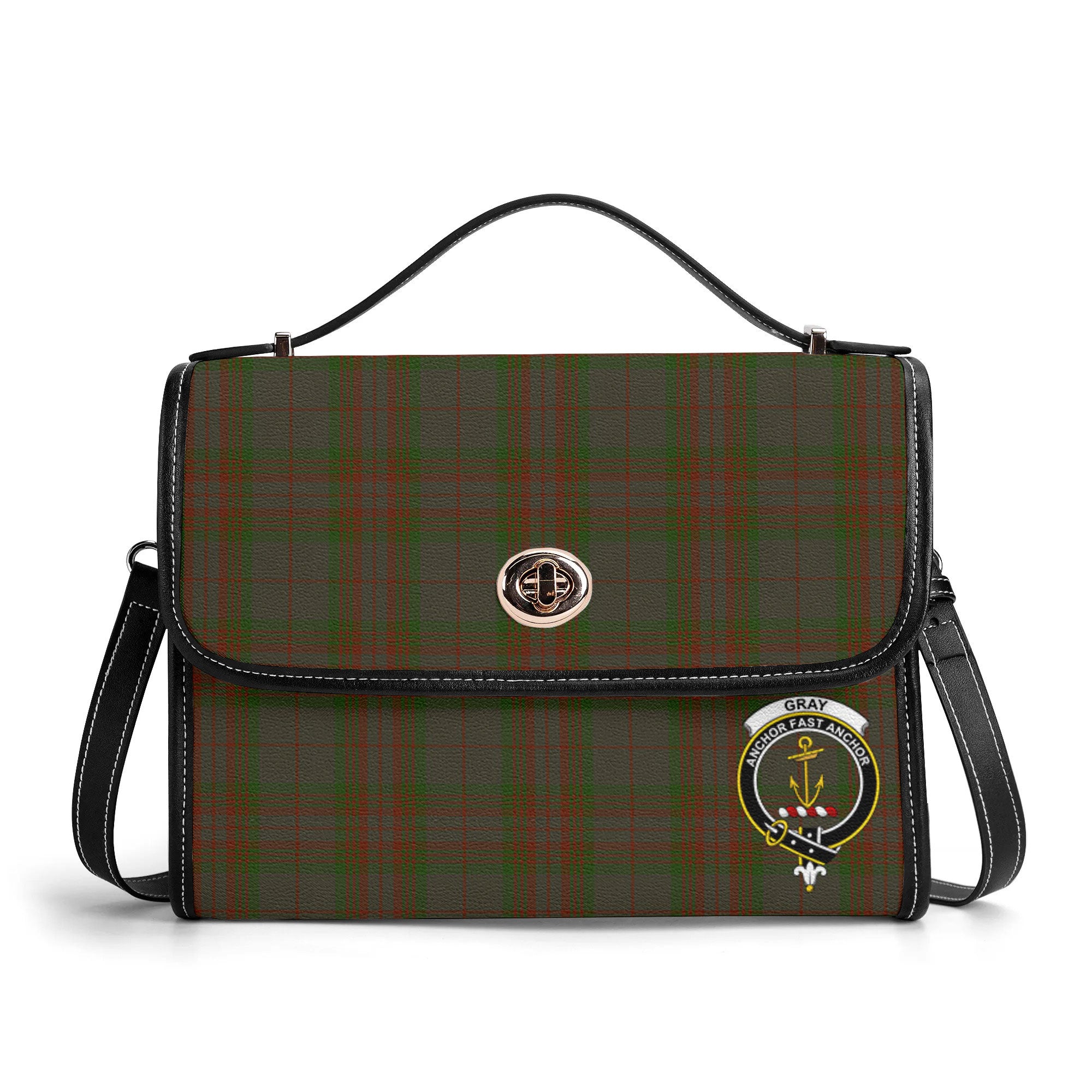 Gray Tartan Crest Satchel Bag