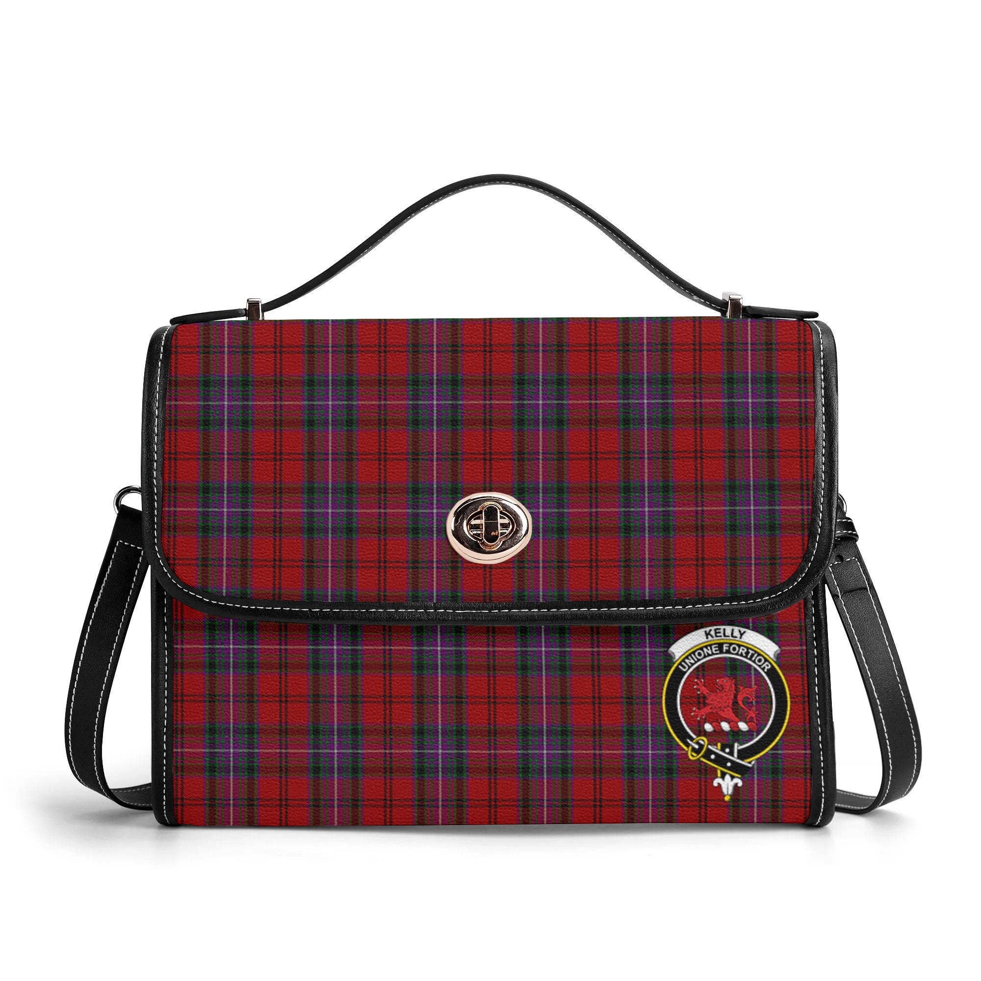 Kelly of Sleat Red Tartan Crest Satchel Bag