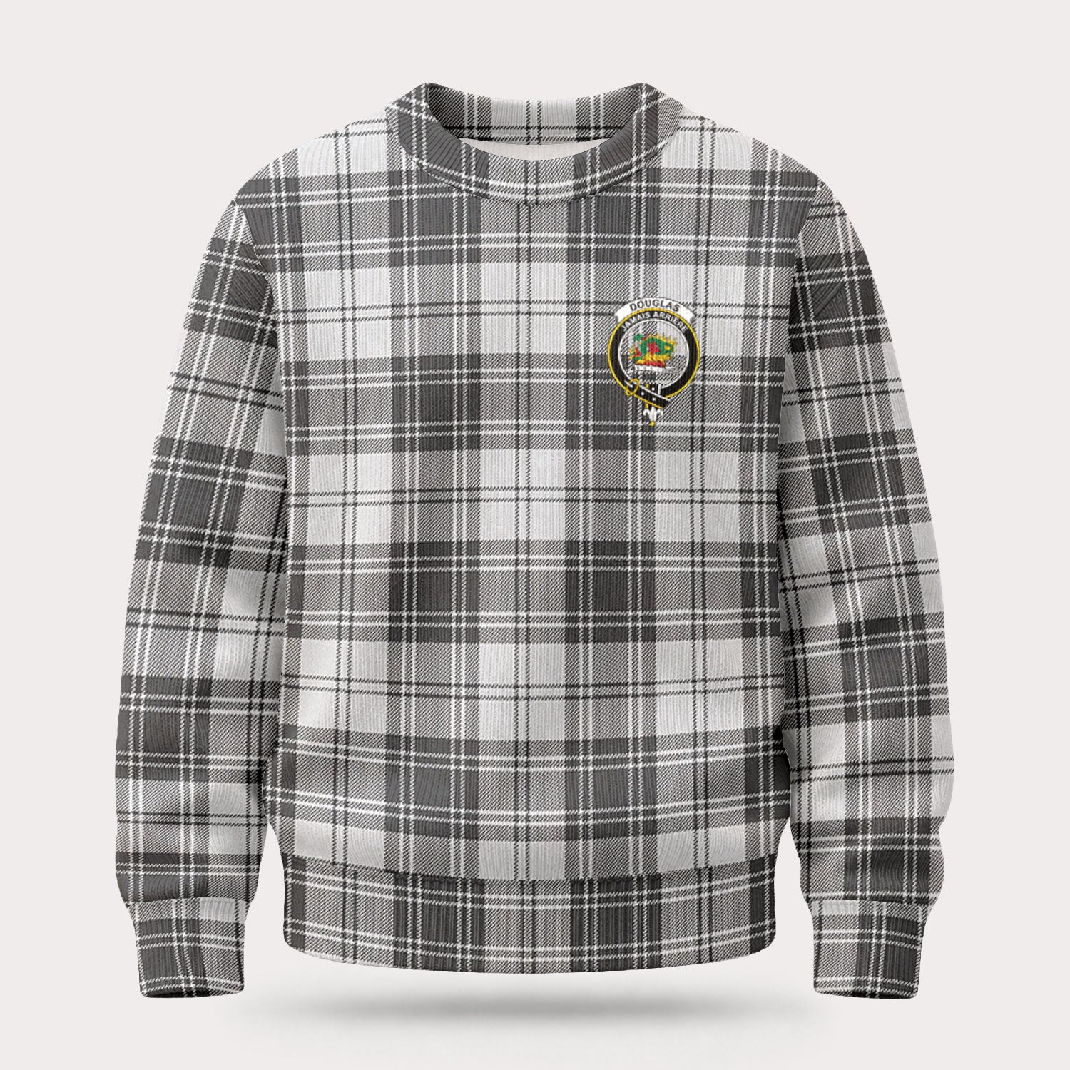Douglas Grey Modern Tartan Crest Sweater