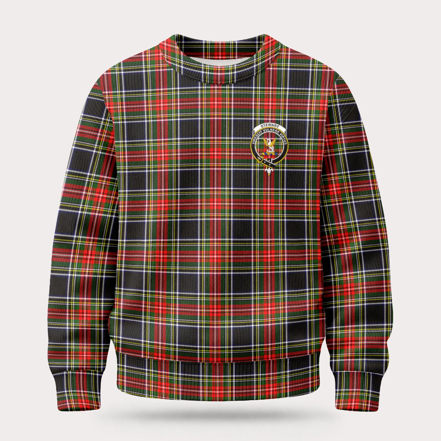 Stewart Black Tartan Crest Sweater