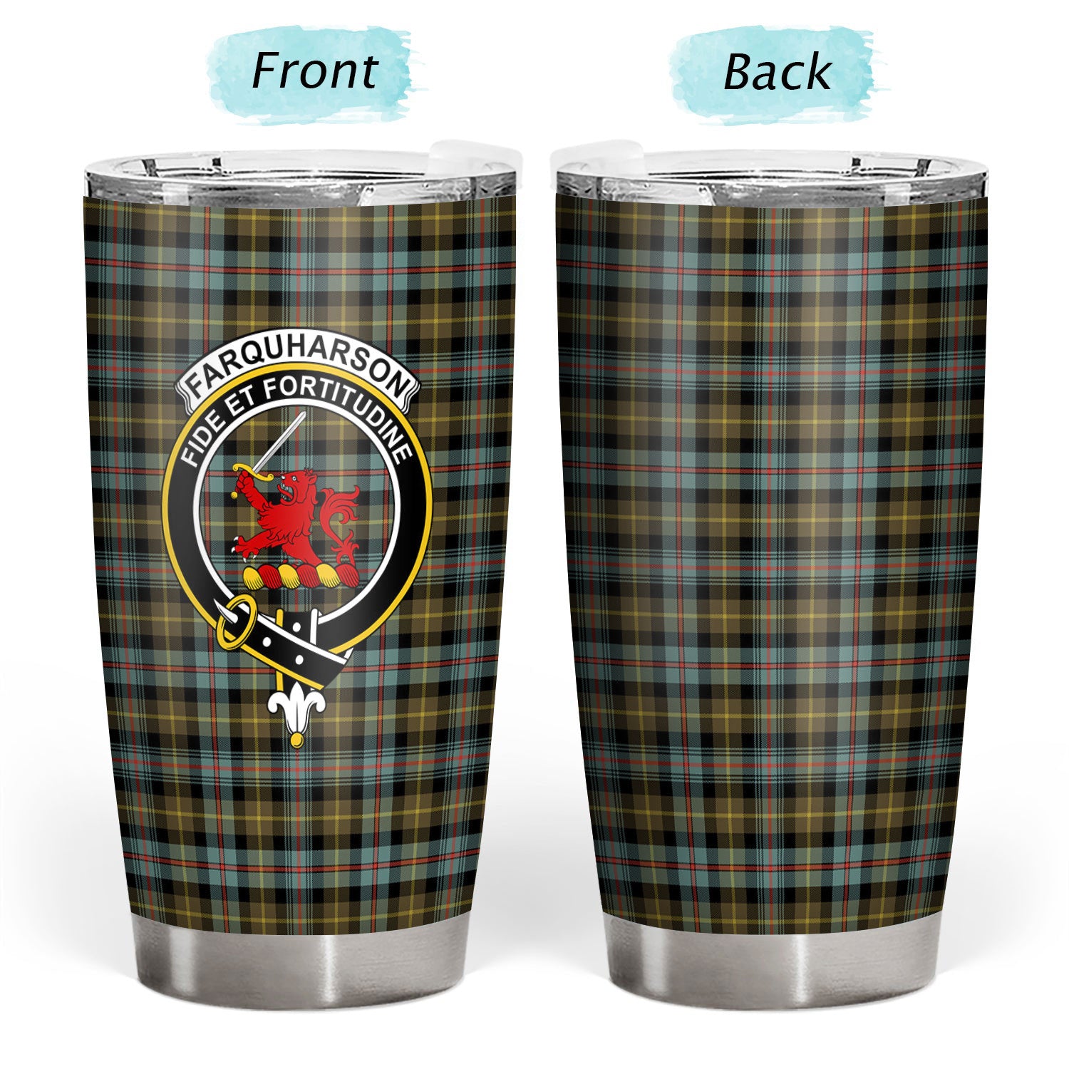 Farquharson Weathered Tartan Crest Tumbler