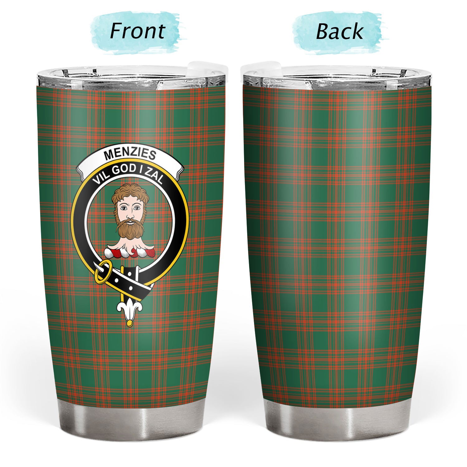 Menzies Green Ancient Tartan Crest Tumbler