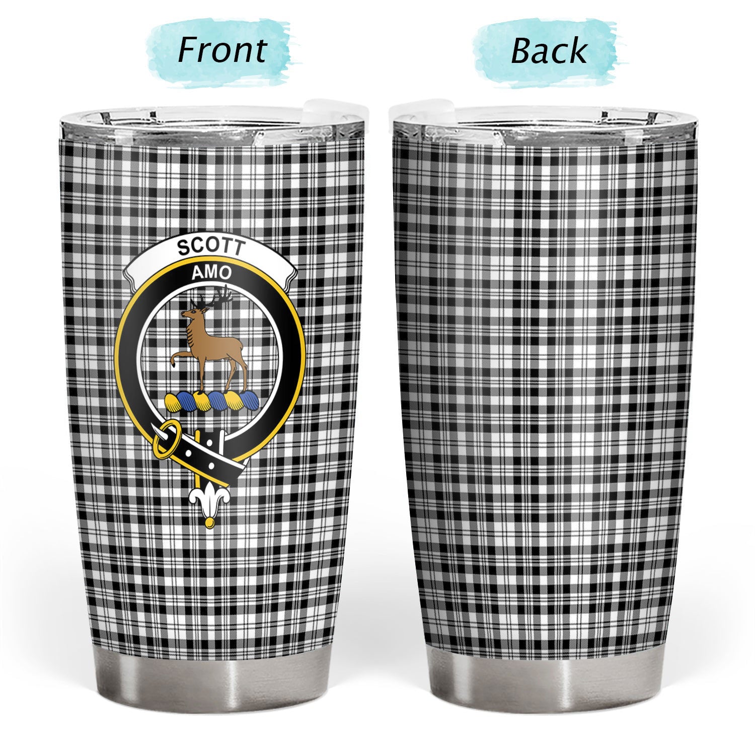 Scott Black & White Modern Tartan Crest Tumbler