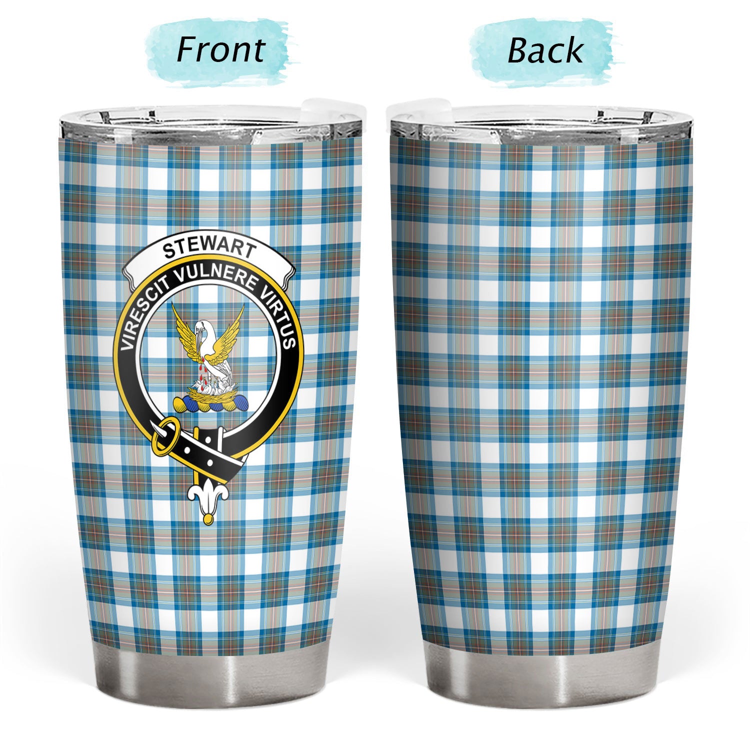 Stewart Muted Blue Tartan Crest Tumbler