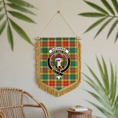 Buchanan Old Sett Tartan Crest Wall Hanging Banner - Wood Pole