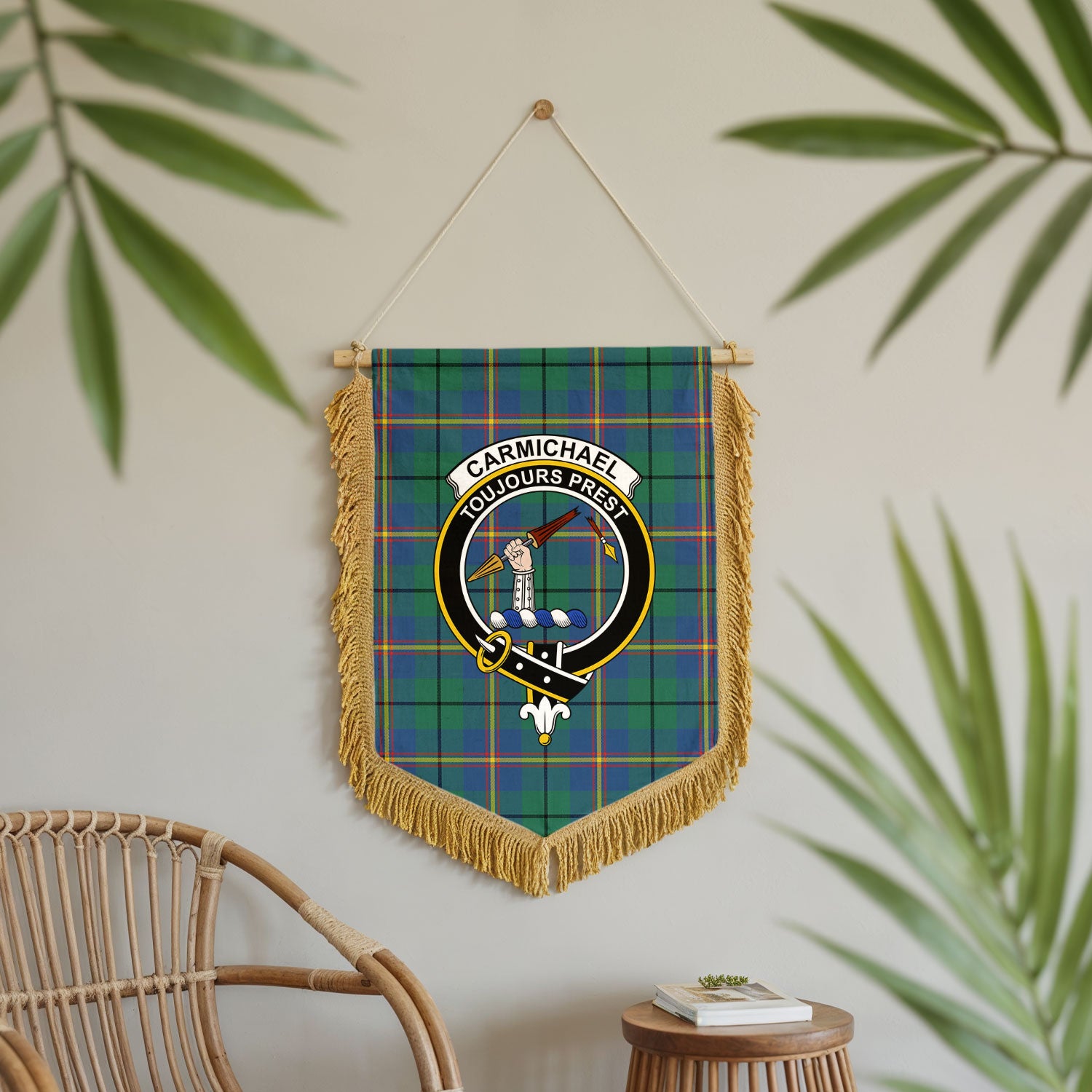 Carmichael Ancient Tartan Crest Wall Hanging Banner - Wood Pole